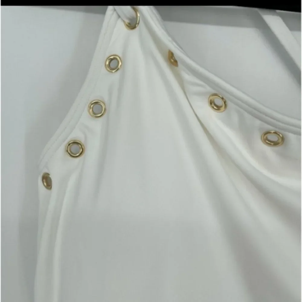 Michael Kors Size 6 strappy white One-Shoulder grommet women's Swimsuit