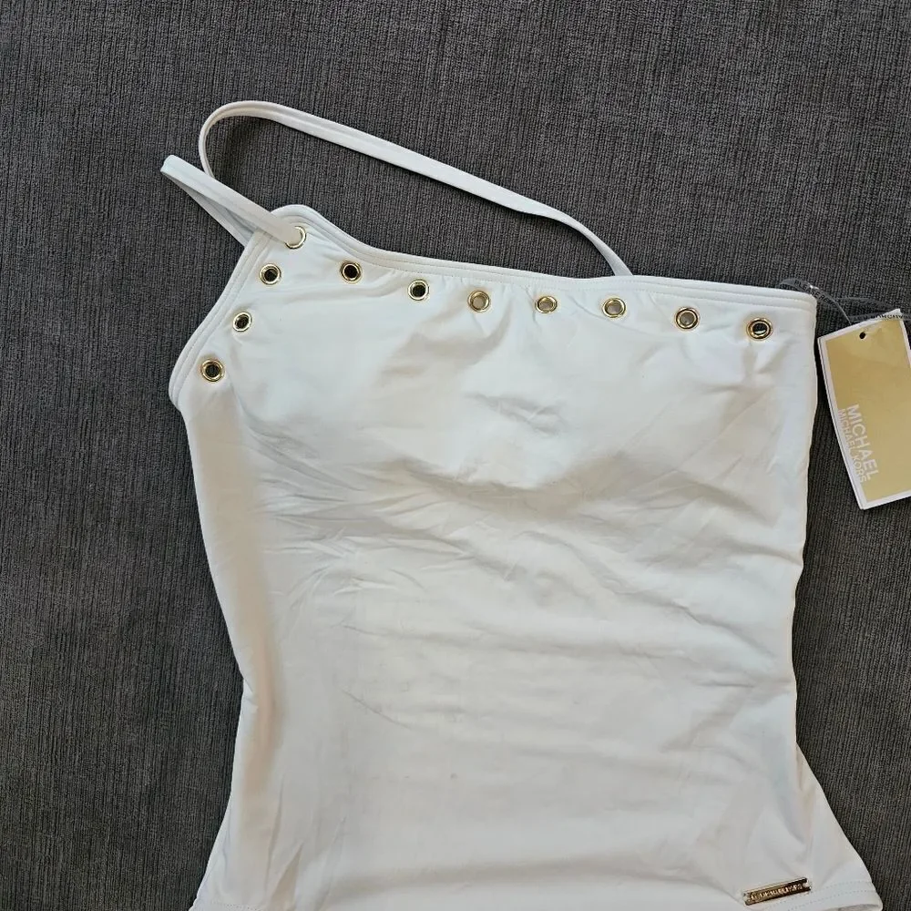 Michael Kors Size 6 strappy white One-Shoulder grommet women's Swimsuit