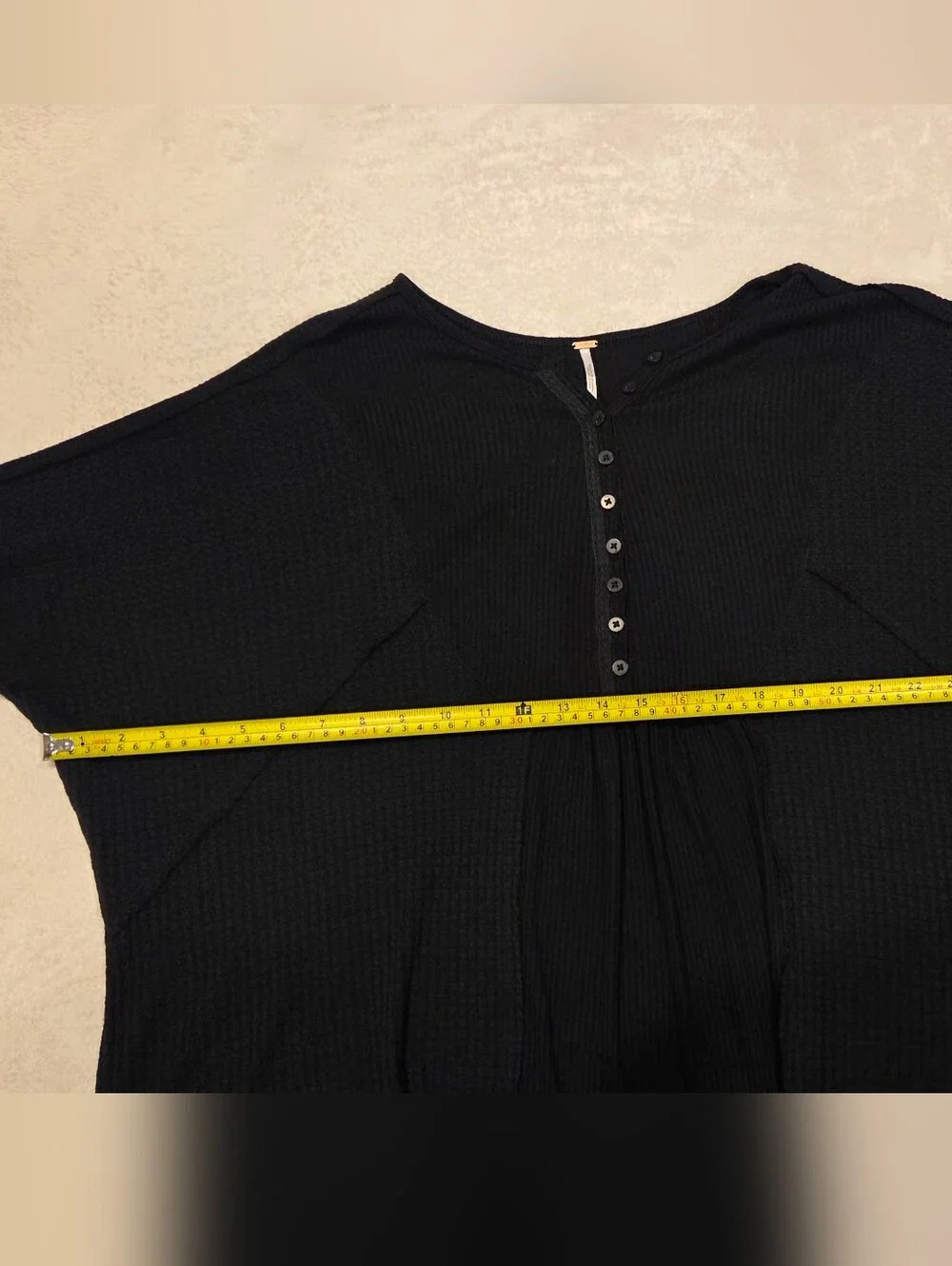 FREE PEOPLE Waffle Knit Henley Tunic Top - Black, Size L.