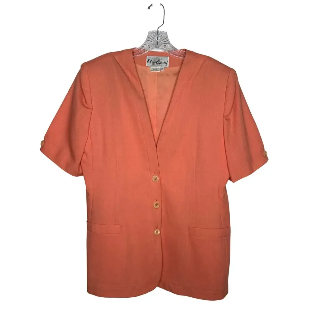 1980s Oleg Cassini peach two piece skirt suit size 10