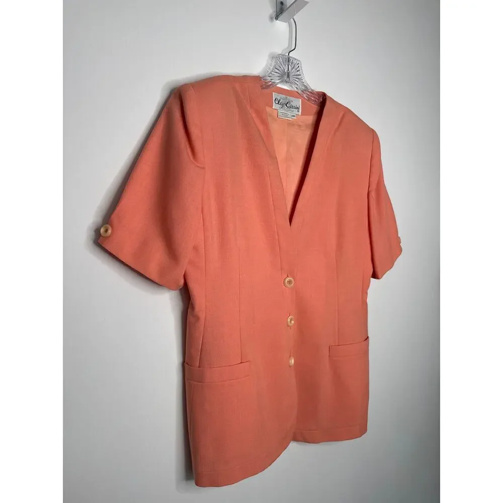 1980s Oleg Cassini peach two piece skirt suit size 10