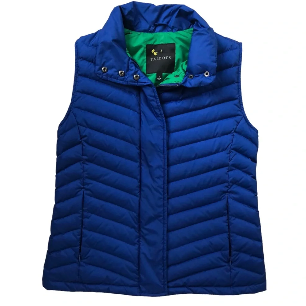 Talbots Puffer Vest Royal Blue Collar Small