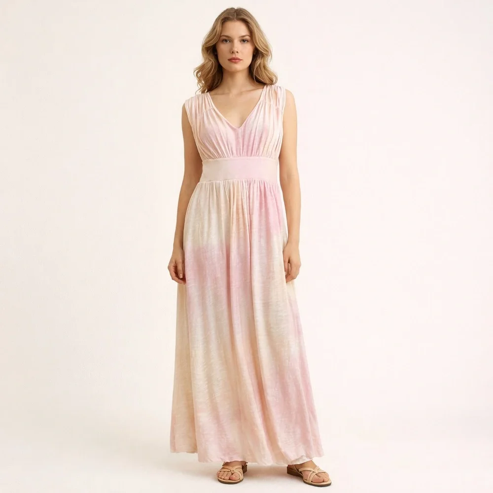 ATM Anthony Thomas Melillo Pink Tie Dye Maxi Dress Sleeveless Jersey Boho L