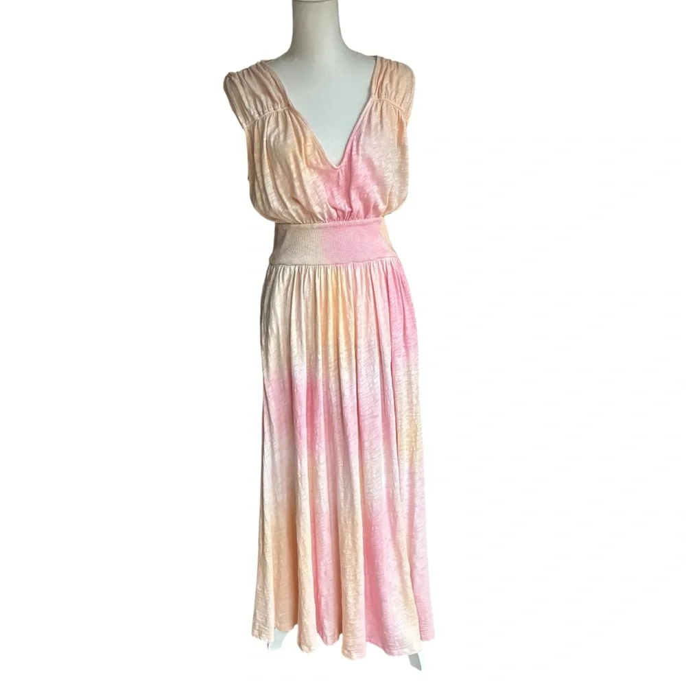 ATM Anthony Thomas Melillo Pink Tie Dye Maxi Dress Sleeveless Jersey Boho L