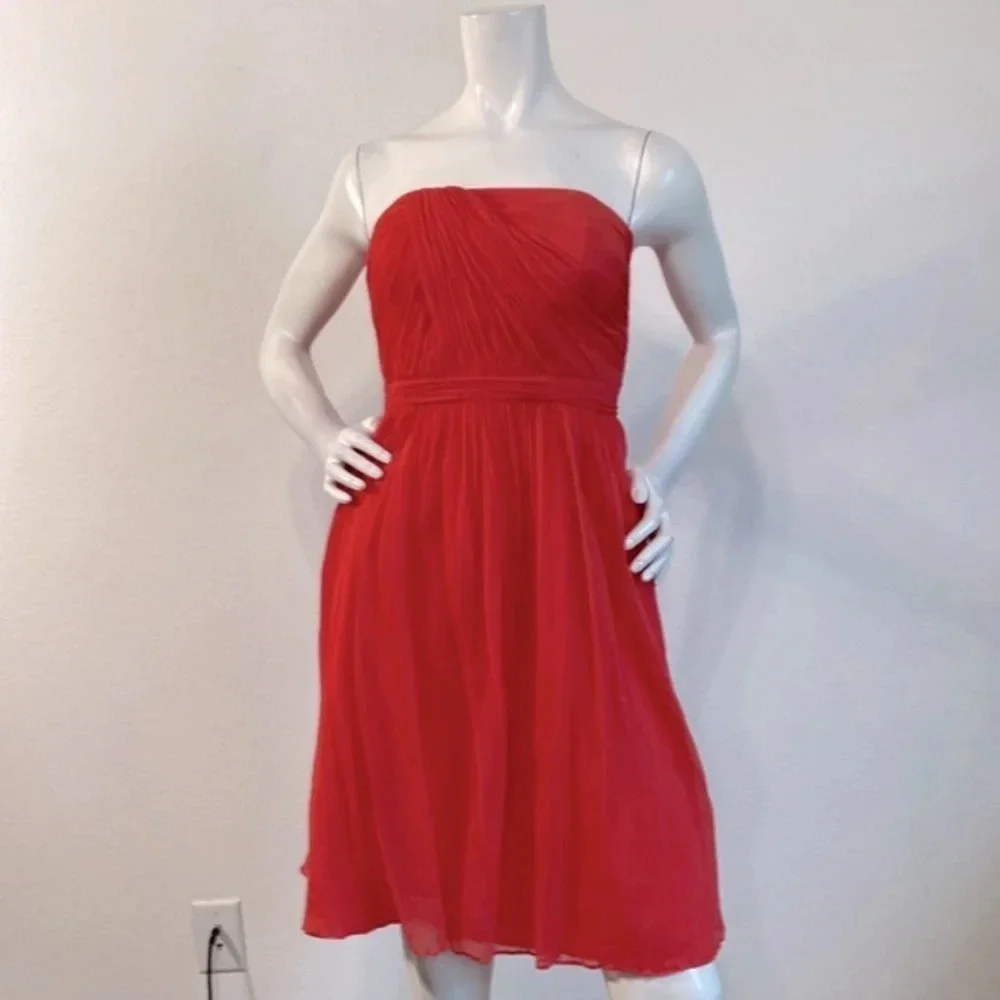 J.Crew Orange Silk Chiffon Strapless Knee Length Cocktail Strapless Dress Size 4