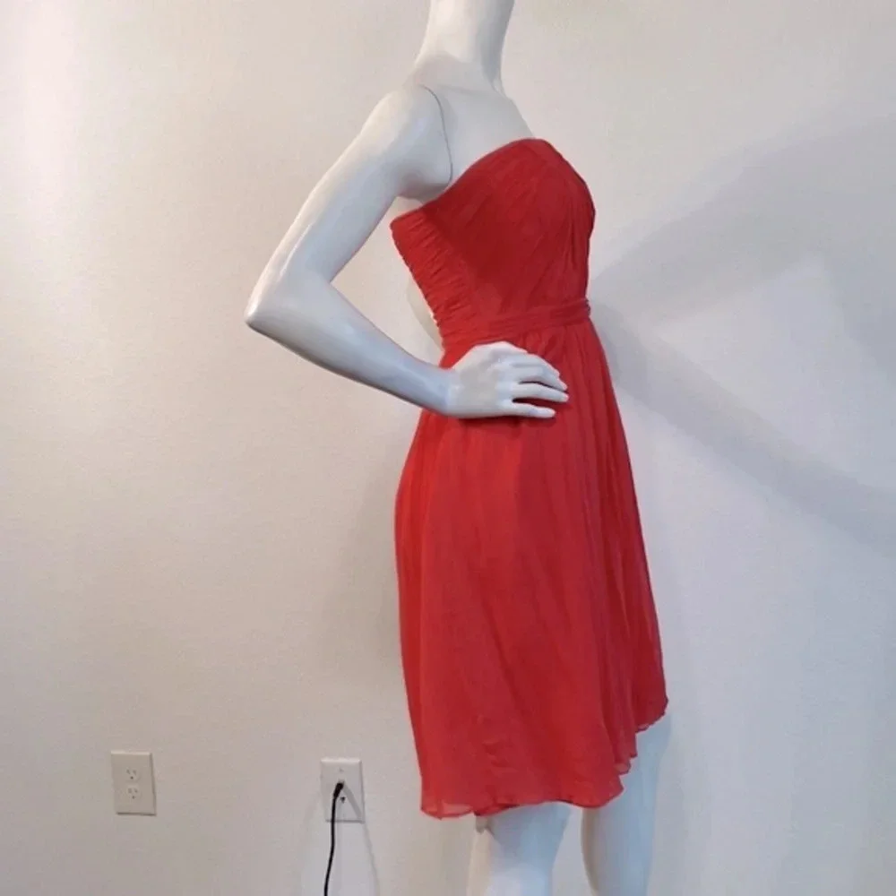 J.Crew Orange Silk Chiffon Strapless Knee Length Cocktail Strapless Dress Size 4