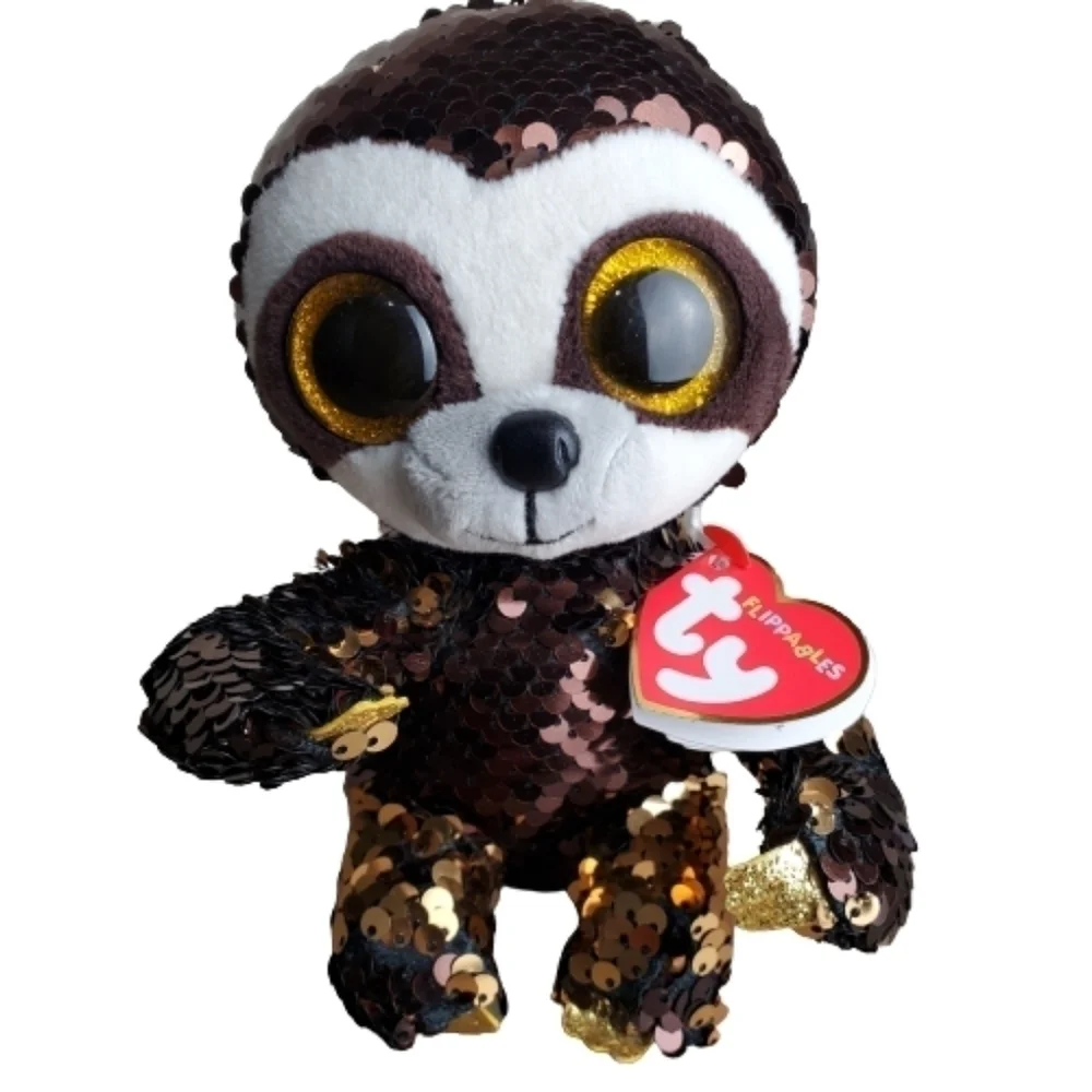 TY Flippables Limited Collection Dangler the Sloth Brown Gold Sequins Plush 6