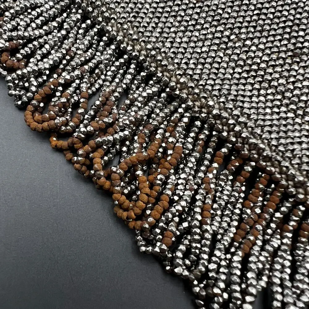 Antique Victorian Cut Steel Beaded sterling Silver Chatelaine Leather Clutch Pu