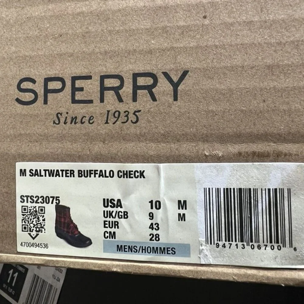 Sperry Mens Saltwater Buffalo Check Boot Red Size 10 M