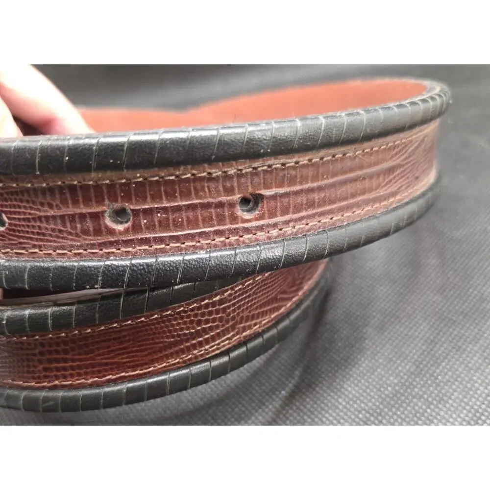 Jos A Bank Brown Black Lizard-Embossed Leather Belt Silver Buckle Sz 46 X 1.5
