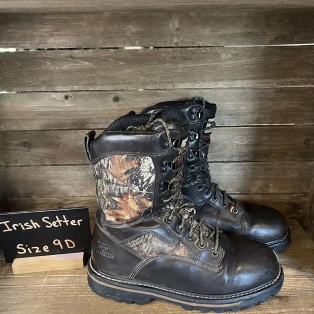 Mens Red Wing Irish Setter Camo‎ Hunting Hiking Boots Brown Leather Size 9 D GUC