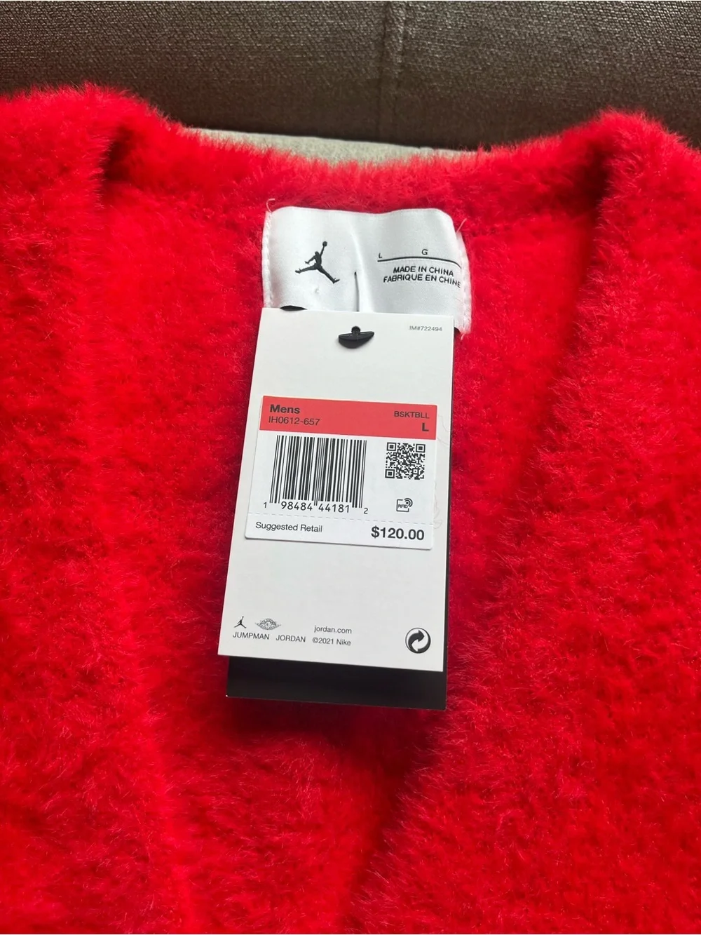 NWT $120 Nike Jordan Jayson Tatum Men's Fuzzy Cardigan Red Large