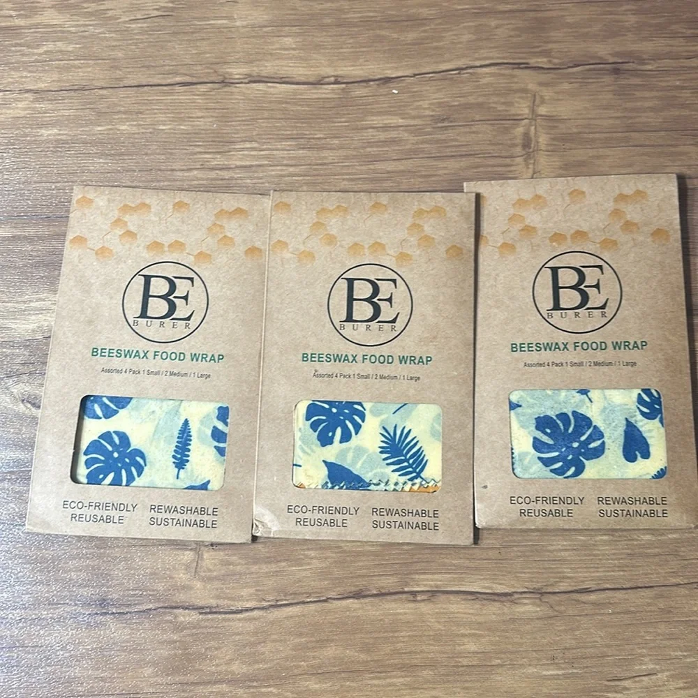 3 * BURER Food Wrap Assorted 4 Pack,Beeswax Food Wrap,Beeswax Wrap New