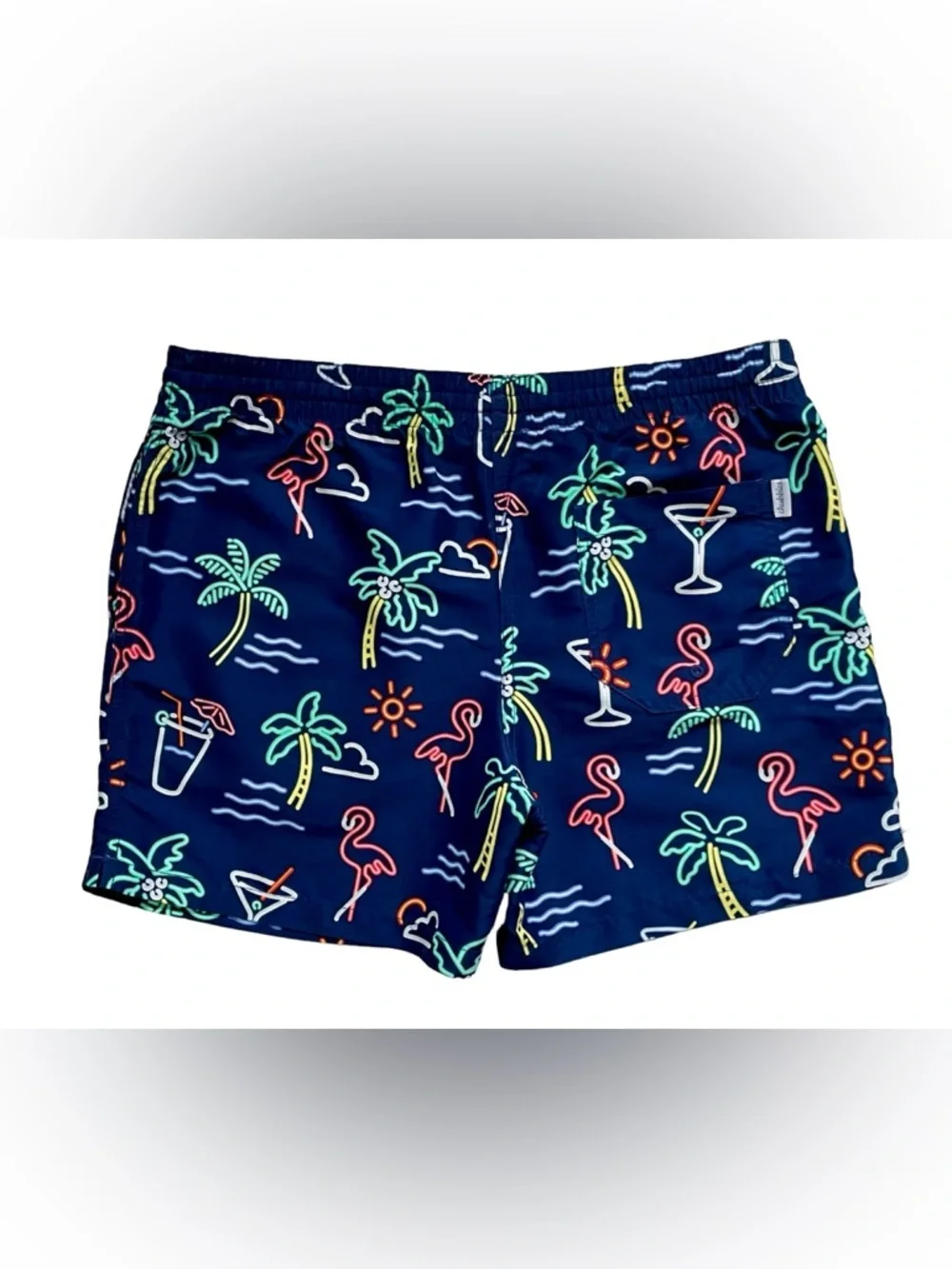 Chubbies Men’s Navy Neon Lights Tropical Print Swim Trunks Size Small