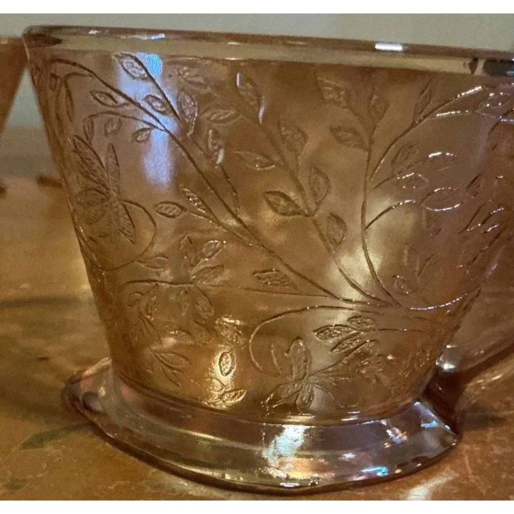 Vtg Set Of 5 Jeanette Glass Floragold‎ Louisa Depression Tea/Coffee Cups