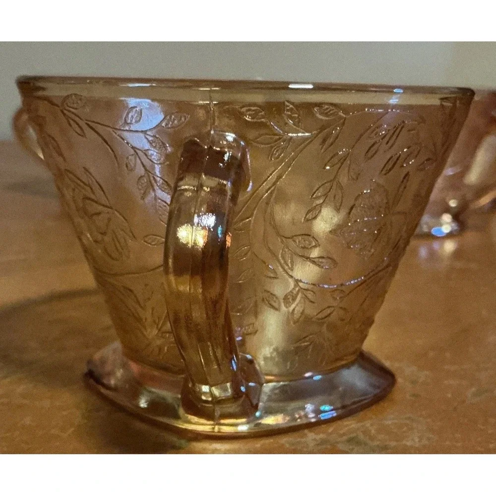 Vtg Set Of 5 Jeanette Glass Floragold‎ Louisa Depression Tea/Coffee Cups