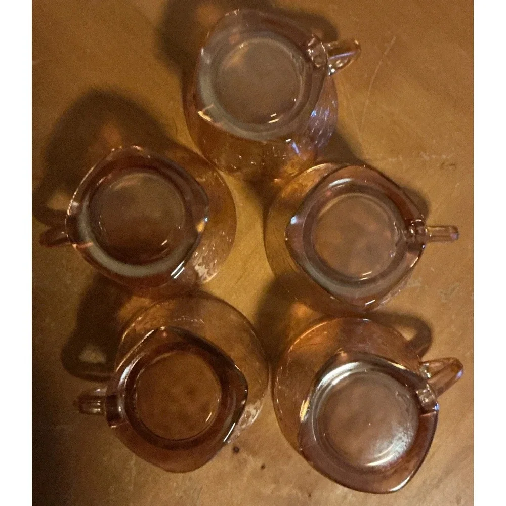 Vtg Set Of 5 Jeanette Glass Floragold‎ Louisa Depression Tea/Coffee Cups