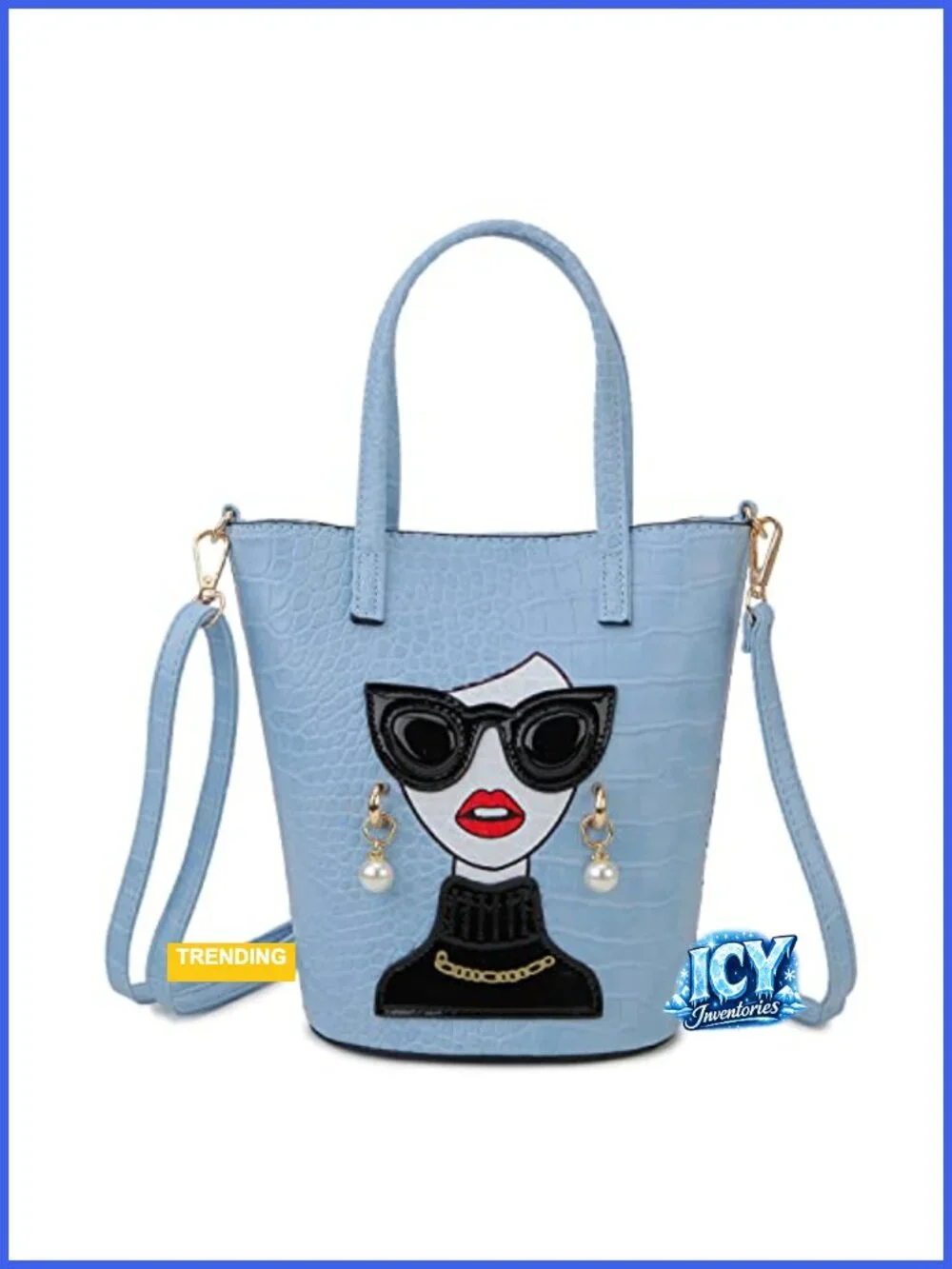 Novelty 3D Lady Face Satchel Handbag Vegan Leather Top Handle Shoulder Bag