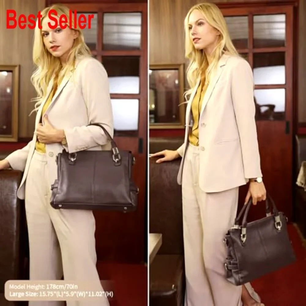 Top Grain Pebbled Cowhide Leather Satchel Tote Shoulder Bag