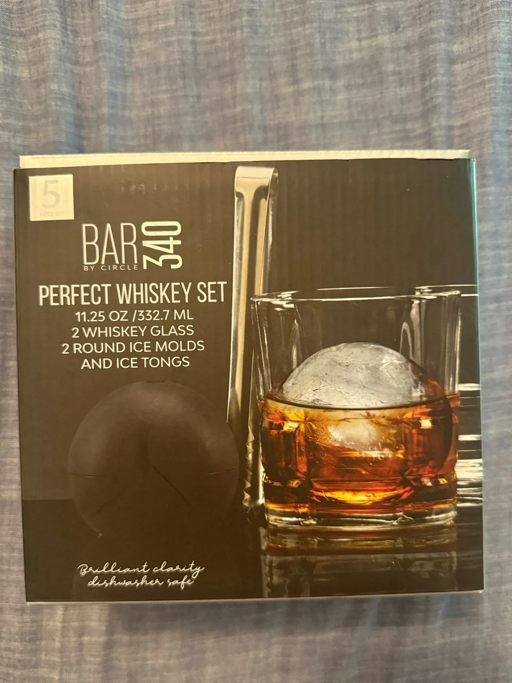 Bar III Perfect Whiskey Set - Glasses & Round Ice Molds - Black