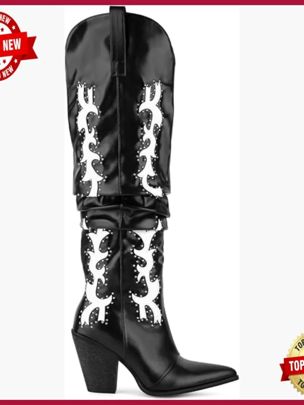 Over the Knee Thigh High Cowboy Boots Studded Slouch Cowgirl Boots