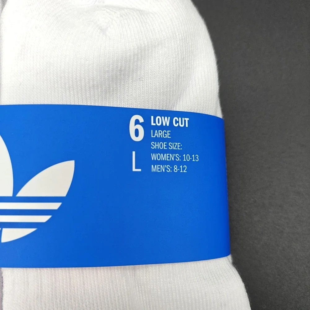 Adidas Originals Trefoil 6 Pair Cushioned Low Cut Socks White Large 6-12 NEW