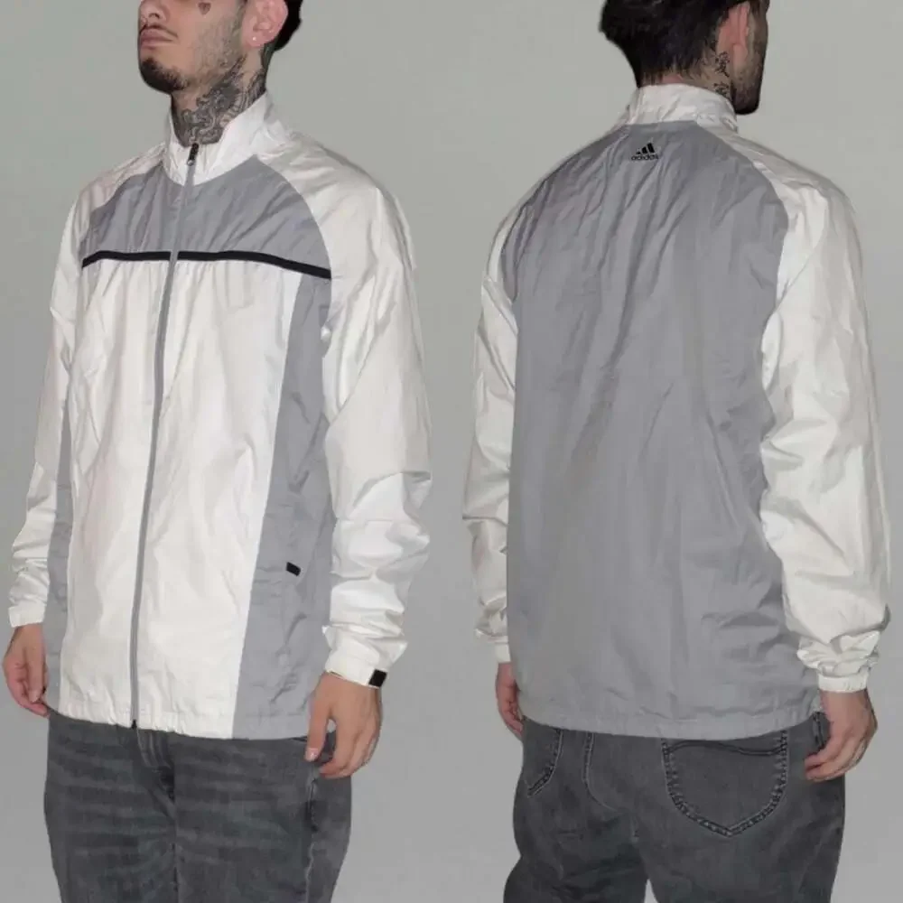 Adidas Climastorm Full Zip Windbreaker Jacket White and Gray
