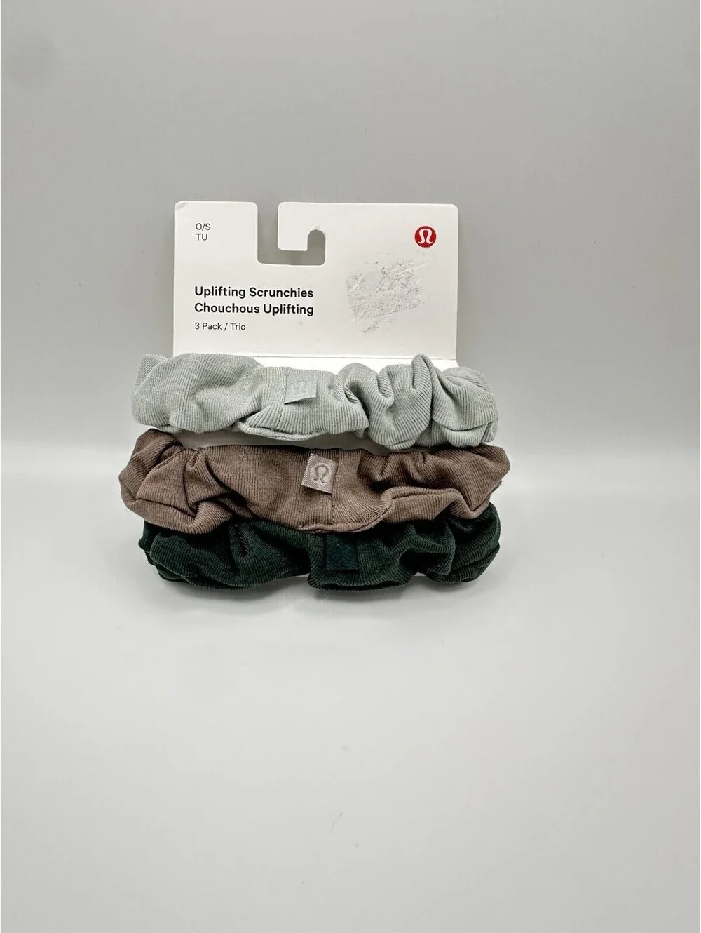 Lululemon 3 Pack Uplifting Scrunchies (Jade Grey/Nomad/Rainforrest Green) 0015