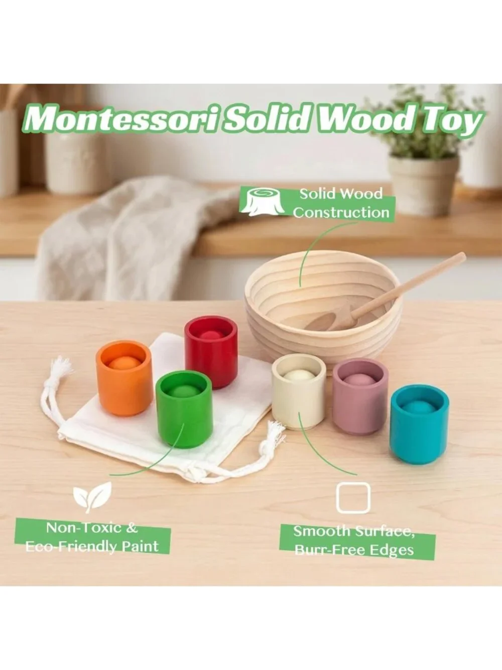 Colorful Rainbow Balls in Cups | Montessori Toddler Learning Toy for 3+ Kids
