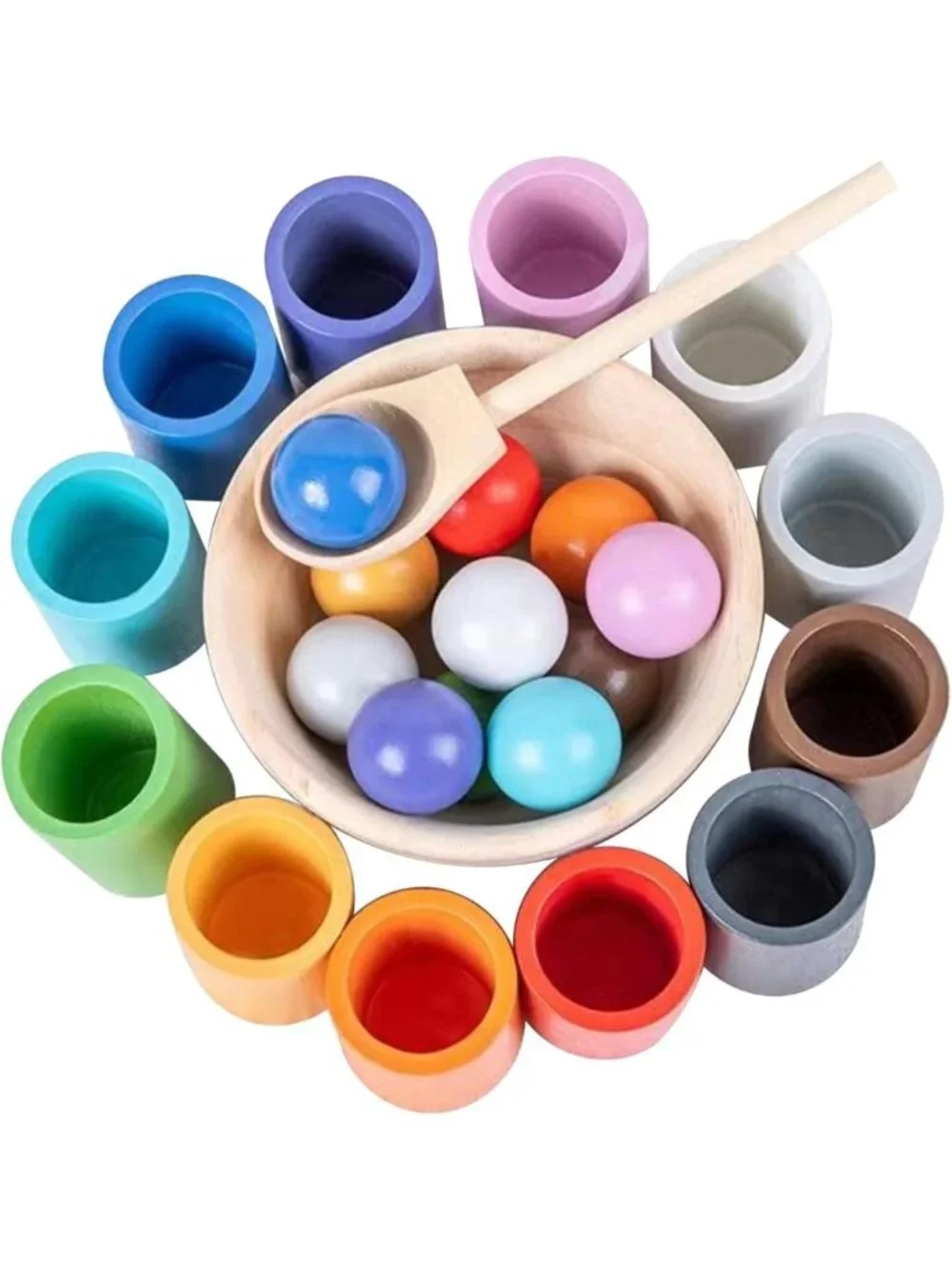 Colorful Rainbow Balls in Cups | Montessori Toddler Learning Toy for 3+ Kids