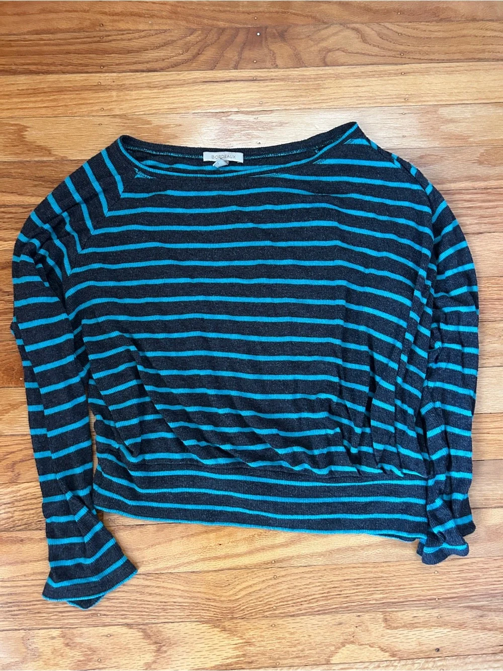 Striped Black and Teal Slouch Top