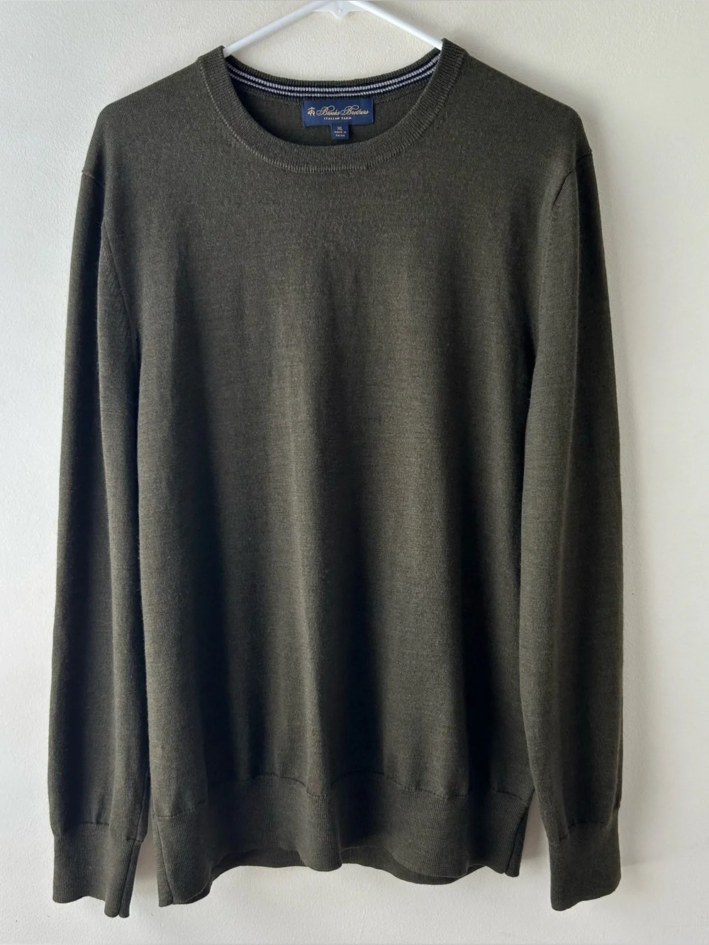 Brooks Brothers Italian Yarn Merino Wool Pullover Sweater Dark Olive Green XL