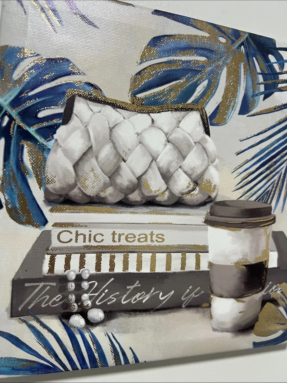 Bella Canvas Blue & Gold Palm and Chic Still Life Canvas Art