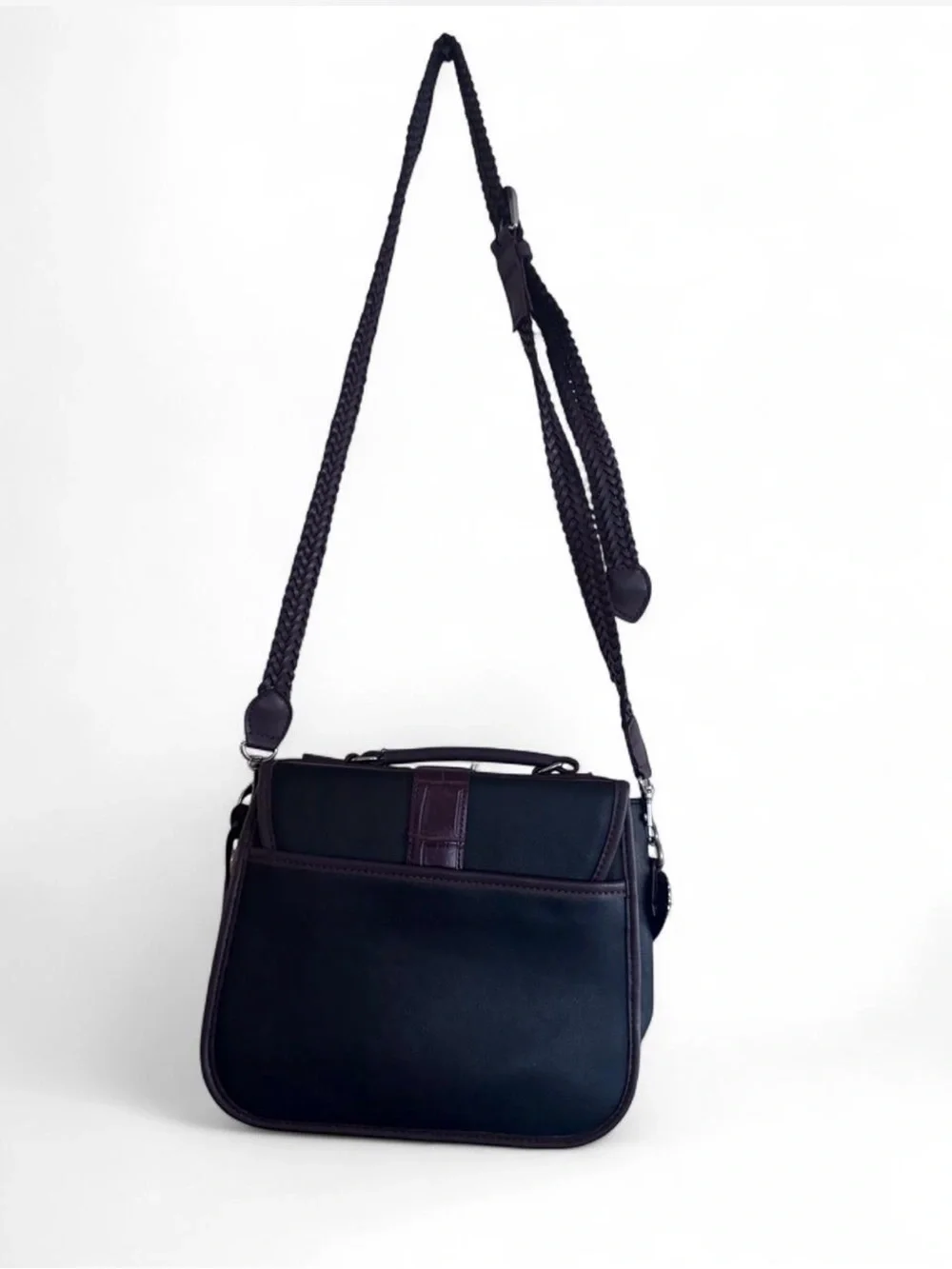 Woven Heart Accent Crossbody Bag in Deep Black