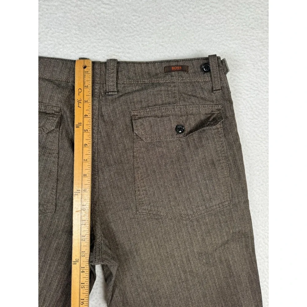 Hugo Boss Chino Pants Mens 52 Fits 34x32 Brown Herringbone Comfort Fit Golf