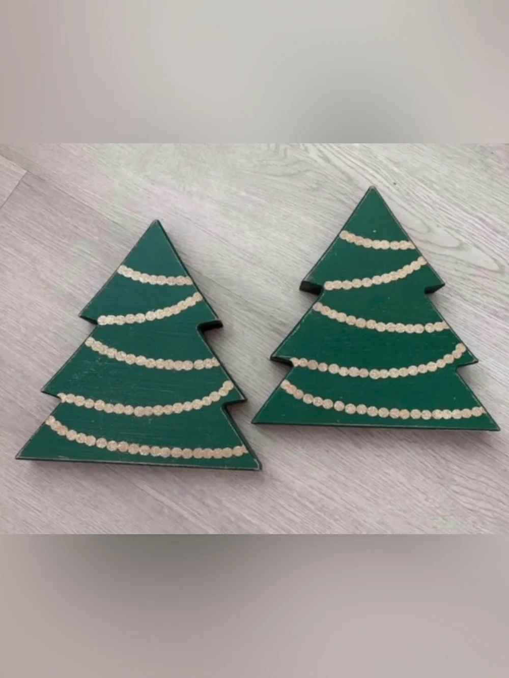 Classic Green Wooden Christmas Tree Holiday Decor - set of 2