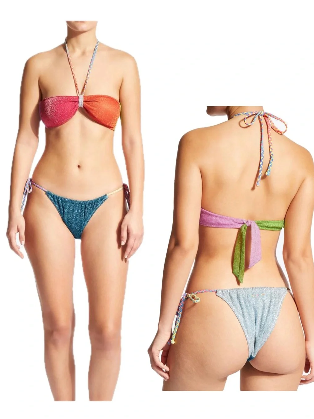 Kurt Geiger London Rainbow String Bikini Bottom Metallic Blue Glitter Size M NWT