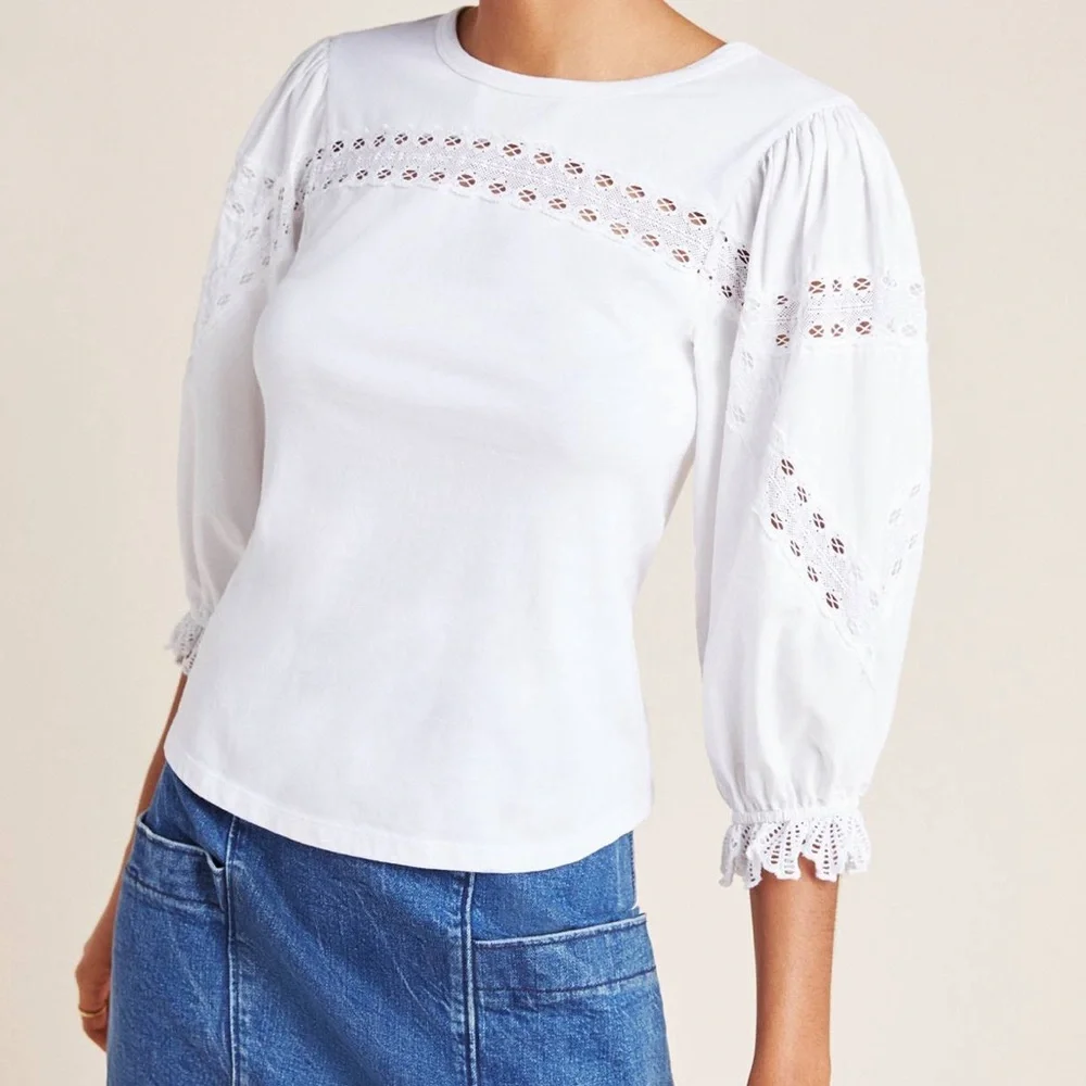 ANTHROPOLOGIE / La Vie WHITE COTTON EYELET TOP