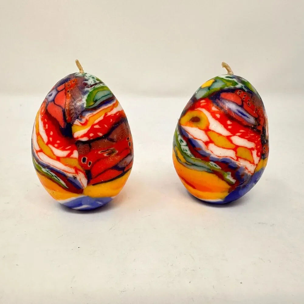 Vintage Multicolor Floral Egg Candles Set of 7 Candle & Egg collectors 2.5”