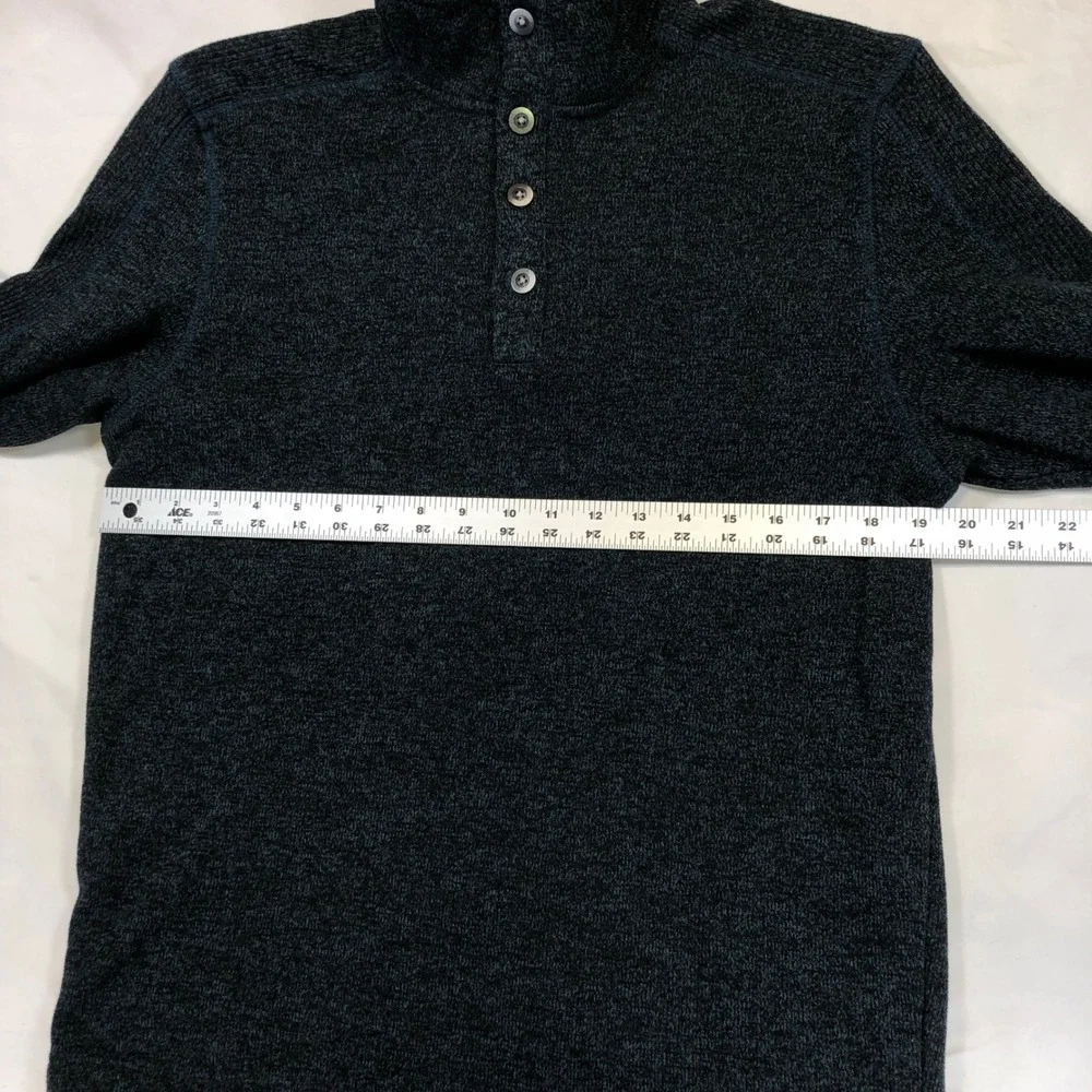 Van Heusen Flex Mens Medium Teal Black Marled Quarter Button Mock Neck Sweater