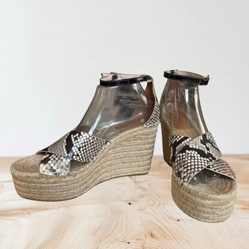 Tory Burch Shelby Snakeskin Embossed Leather Espadrille Size 9 Womens‎