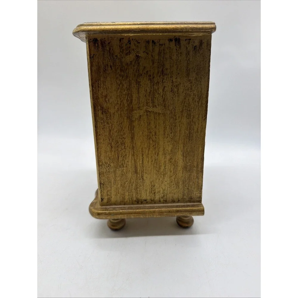 Vintage Italian Florentine Gold 3 Red Velvet Drawer Musical  Jewelry Box