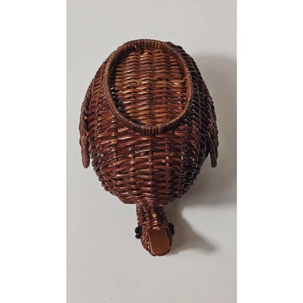 Vintage Woven Wicker Duck Basket | Wood Beak | 80s Farmhouse Cottagecore Decor