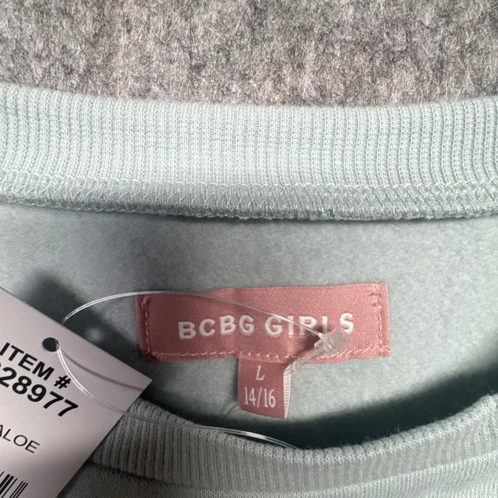 BCBG Girls 2pc Set Pale Aloe Sweatshirt Floral Leggings Size L 14/16 1628977 NEW