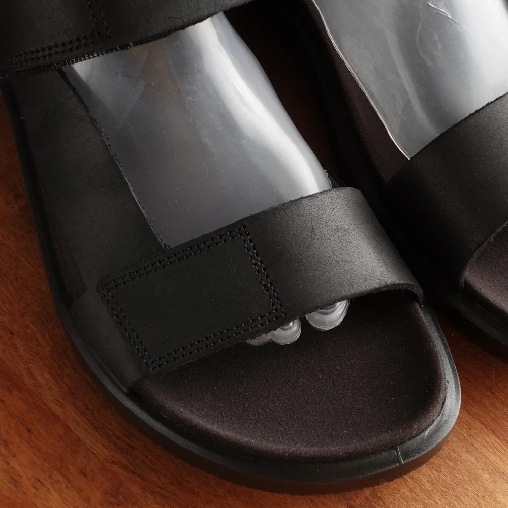 Ecco Sandals Mens SZ EU 43 US 9-9.5 BLK Flowt Leather Comfort Adjustable Shoes