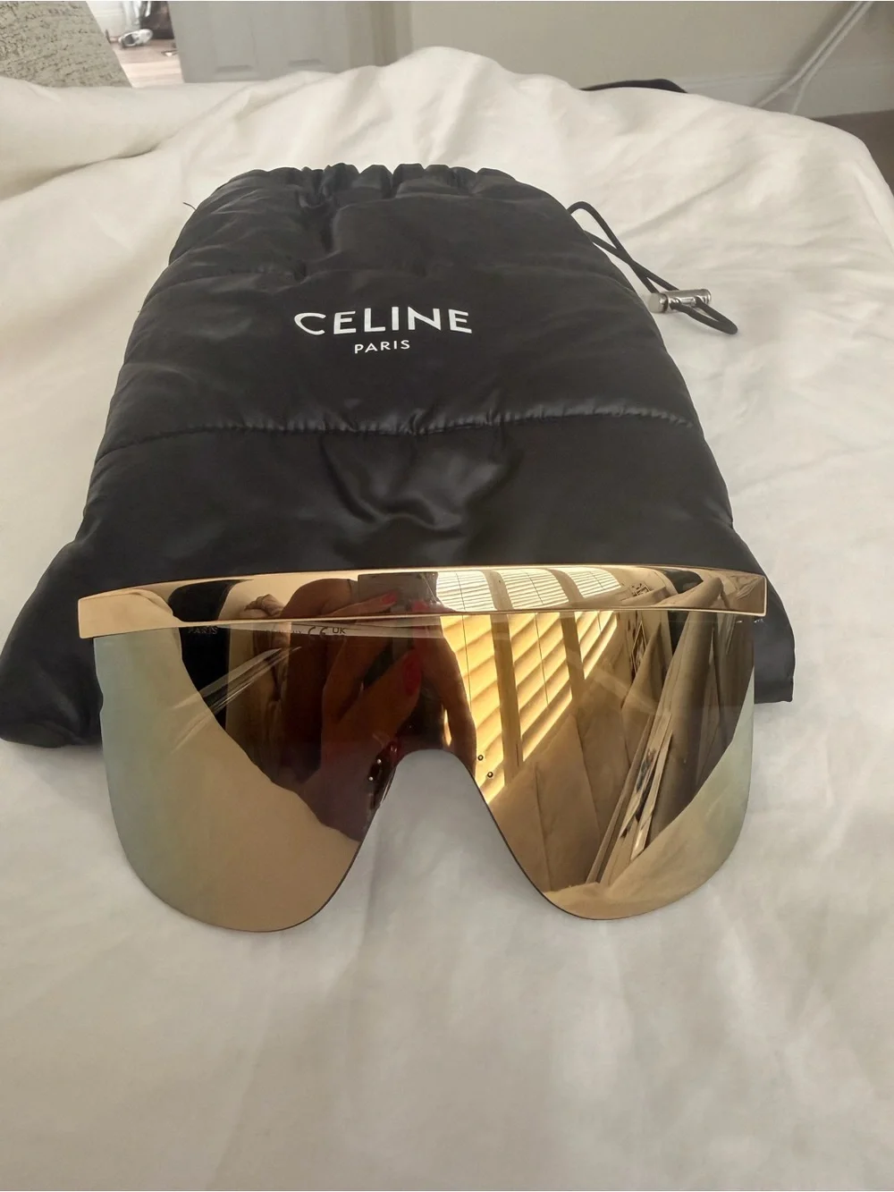 Celine Gold Mirrored Visor Shield Sunglasses with Black Pouch