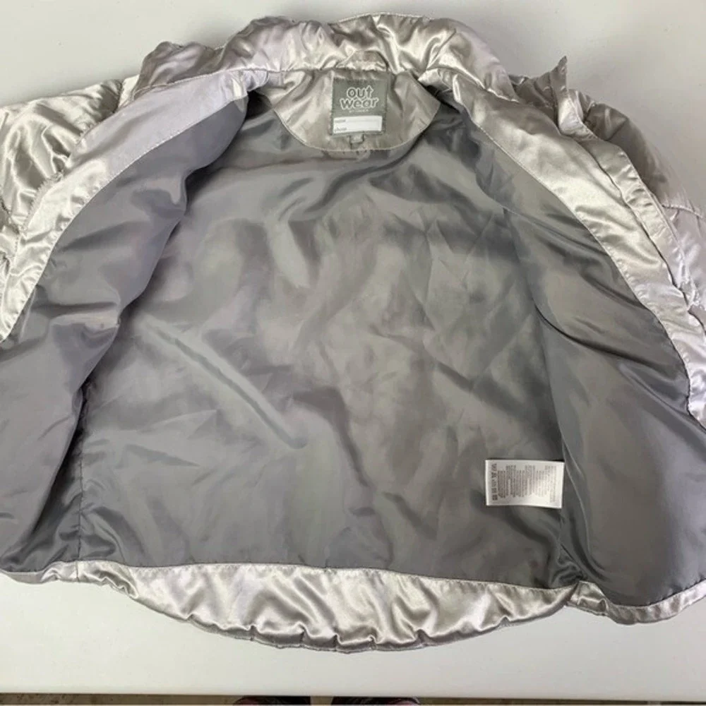 Lindex Girls Puffer Jacket 116 US 6 Gray Metallic Warm‎ Hooded Winterwear