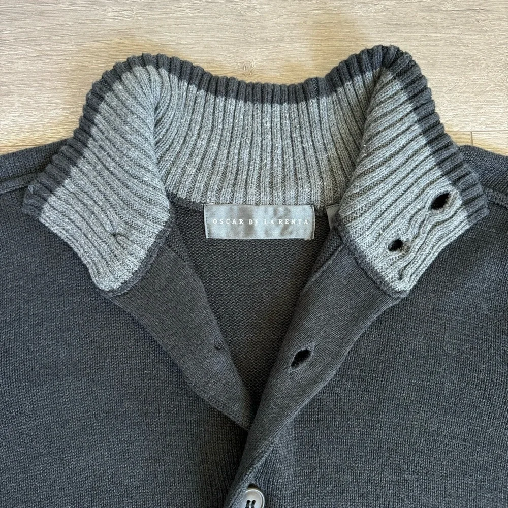 Oscar de la Renta Funnel Mock Neck Button Front Cardigan Academia Gray Sz M