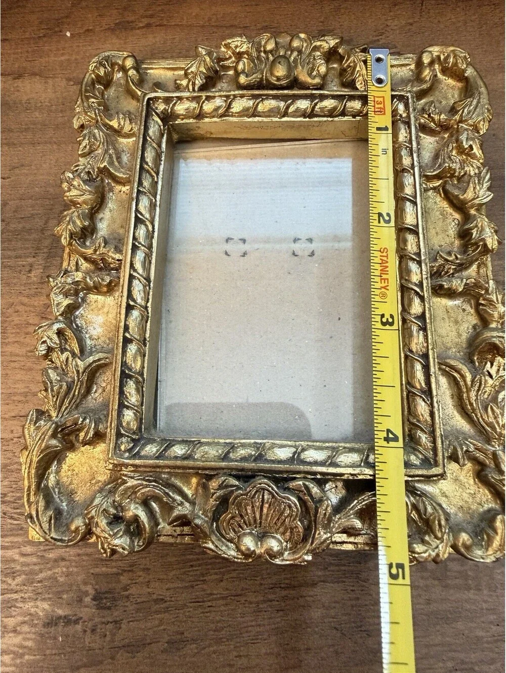 Vintage Ornate Gold Gilt Picture Frame Rococo Baroque Floral Easel Back 5”