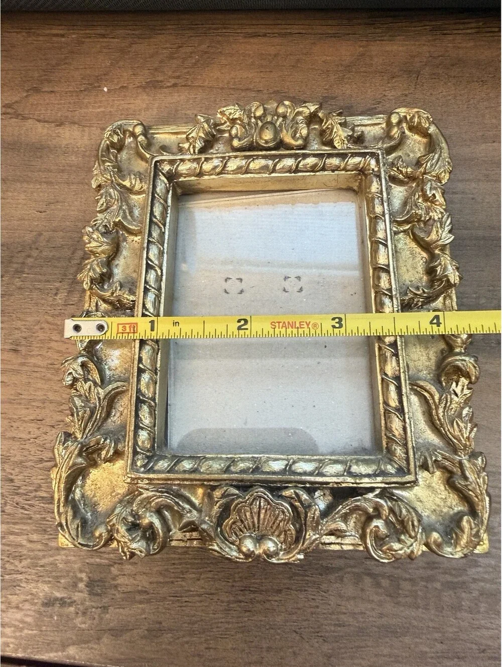 Vintage Ornate Gold Gilt Picture Frame Rococo Baroque Floral Easel Back 5”